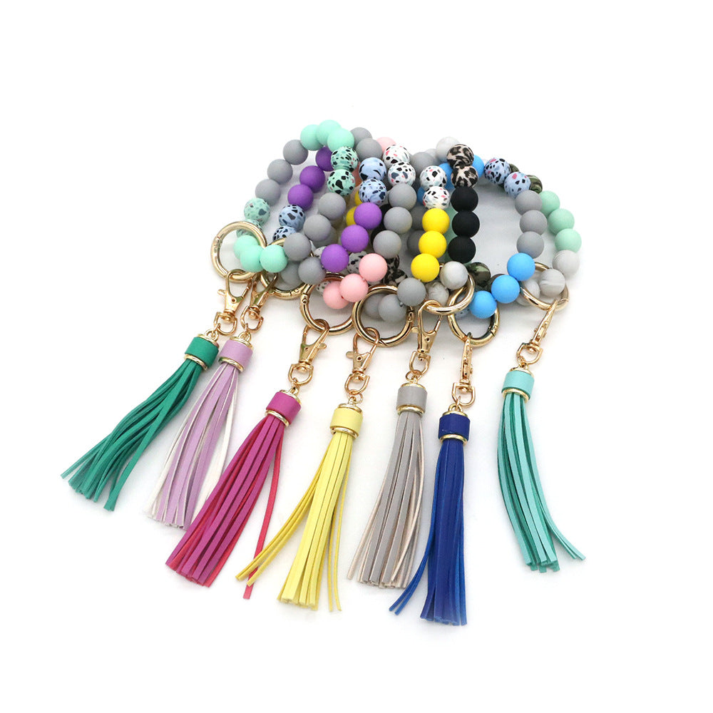 Wholesale Tassel Silicone Bead Bracelet Keychain